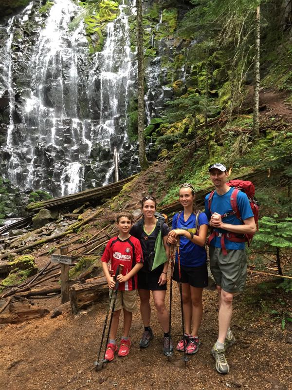 Sarah, Adam and the kids in front of Ramona Falls