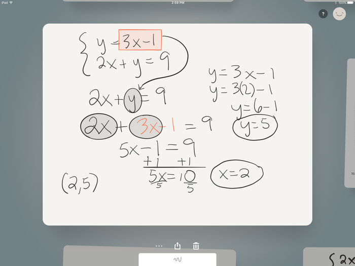 Using Paper with a combination of apps with the iPad Pro and Apple Pencil to show algebraic substitutions