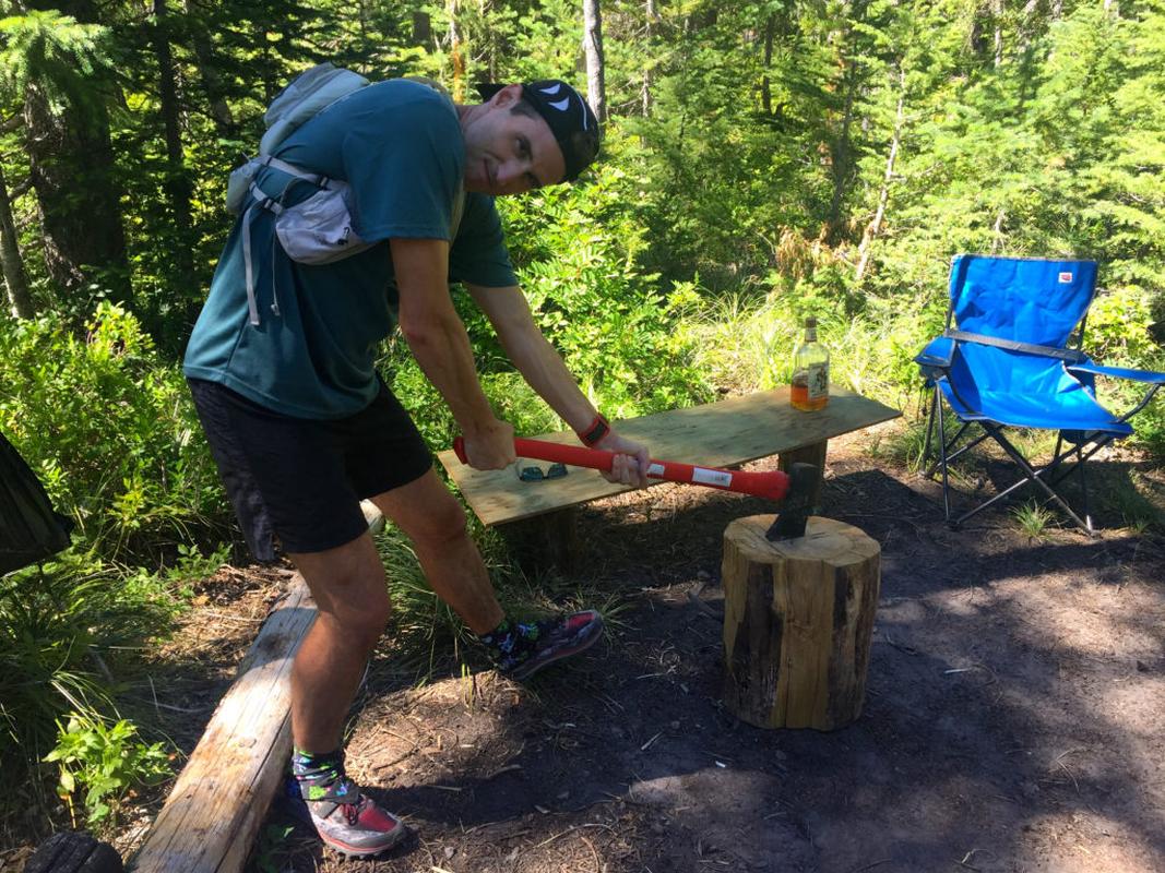 Me, with an axe and a bottle of rum
