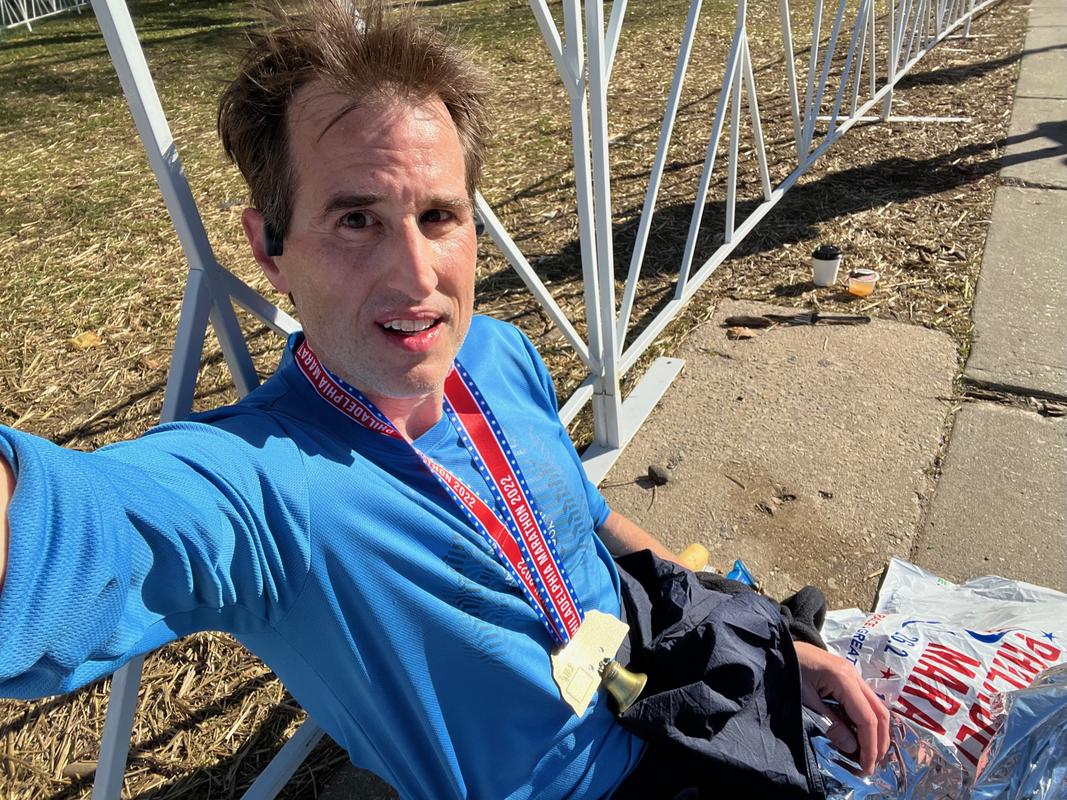 Sitting in the finish area