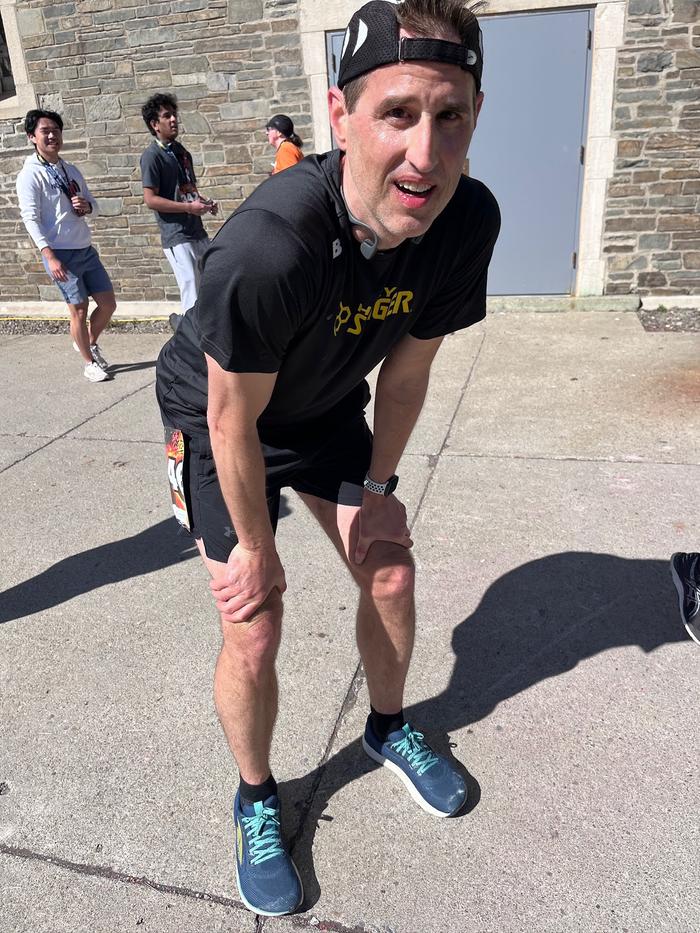 Exhausted, post-race Exhausted, post-race